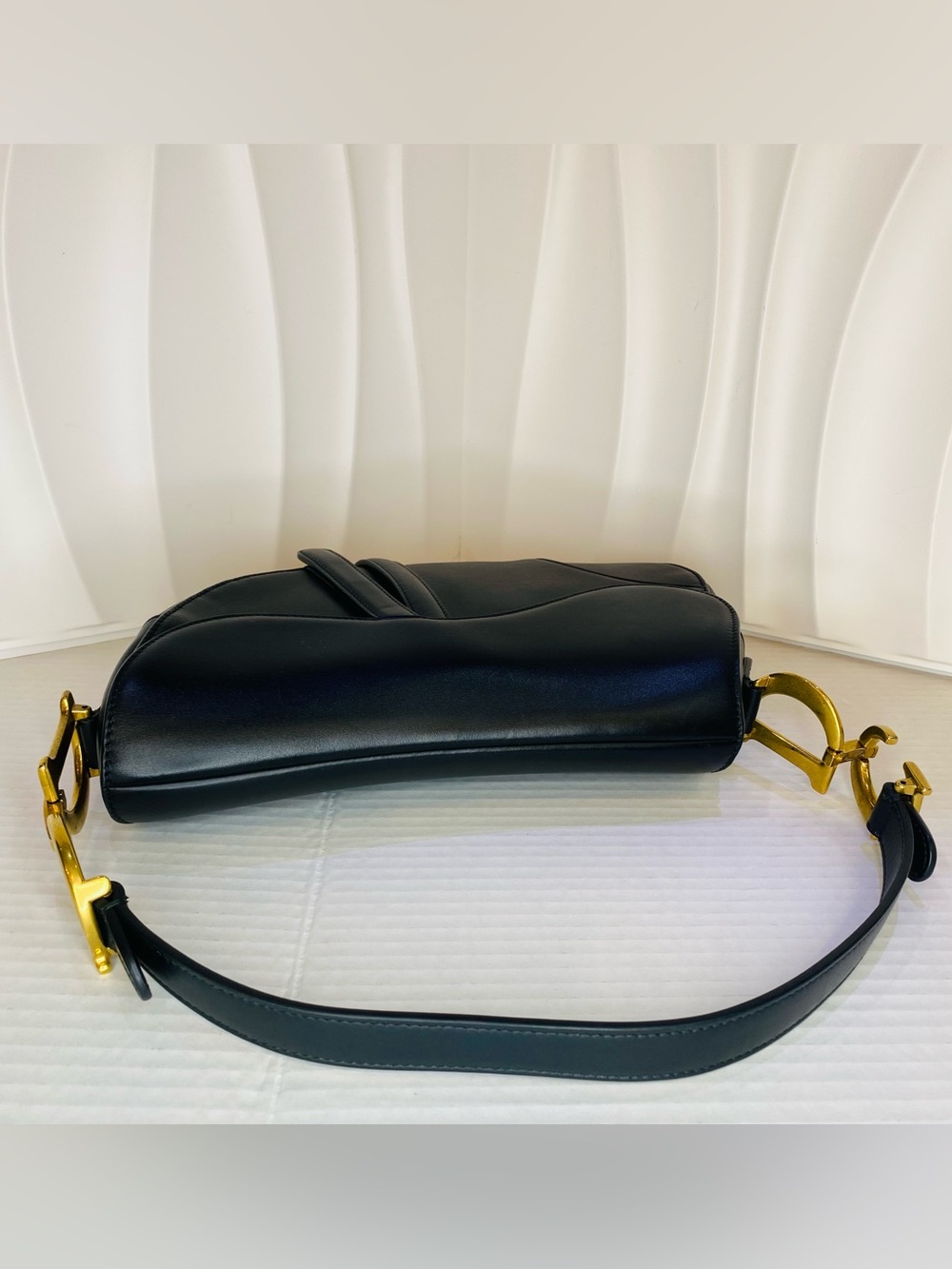 Dior Black Saddle Shoulder Bag with Gold 'D' Charm - Picture 6 of 13